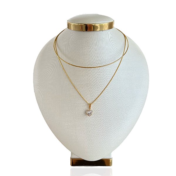 Choker Dupla Folheado Ouro 18k e Prata 925 Aro Ponto de Luz