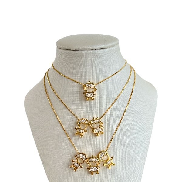 Colar Folheado Ouro 18k Filhos Cravejados