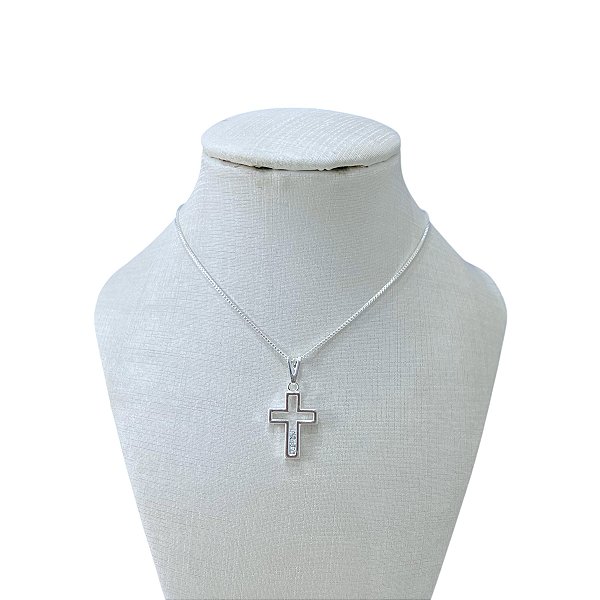 Colar Folheado Prata 925 Cruz Strass