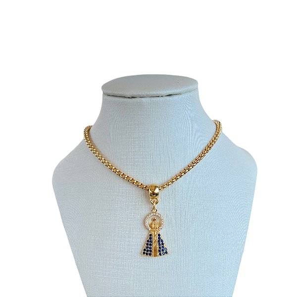 Colar Folheado Ouro 18k Correntaria Nossa Senhora Cravejada