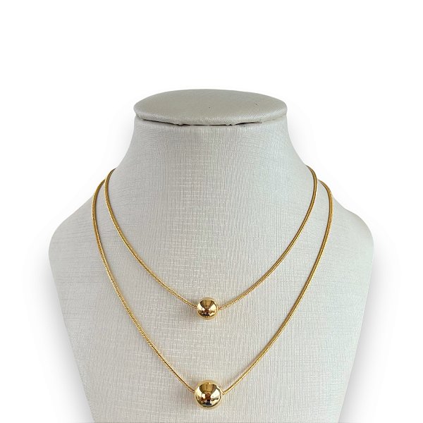 Colar Duplo Folheado Ouro 18k e Prata 925 Bolinhas