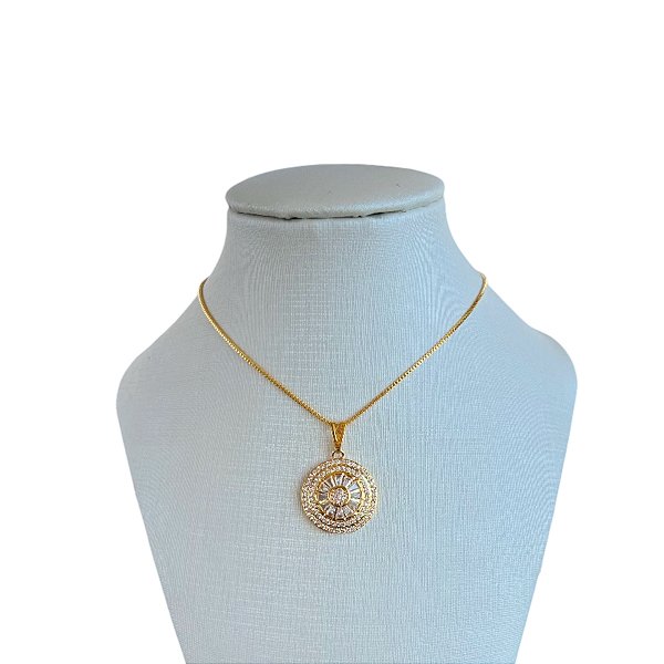 Colar Folheado Ouro 18k e Prata 925 Mandala Cravejada