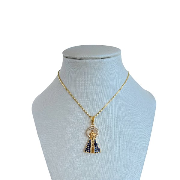 Colar Folheado Ouro 18k Nossa Senhora Cravejada