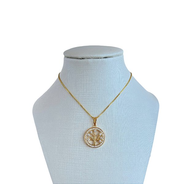 Colar Folheado Ouro 18k Árvore da Vida Cravejada