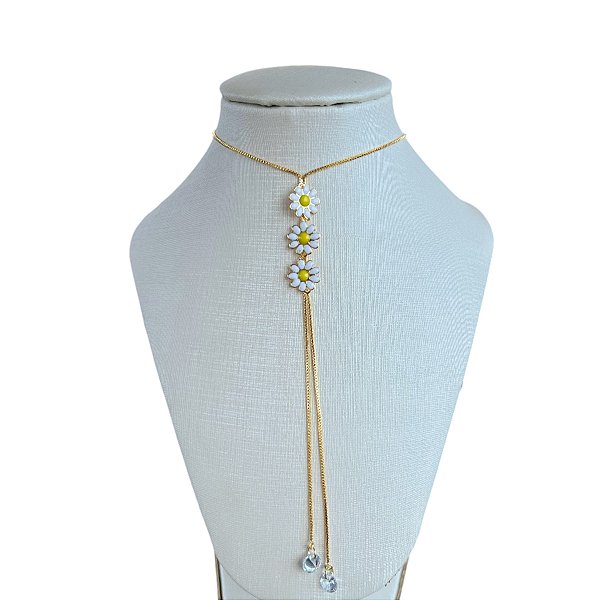 Colar Folheado Ouro 18k Gravatinha Margaridas
