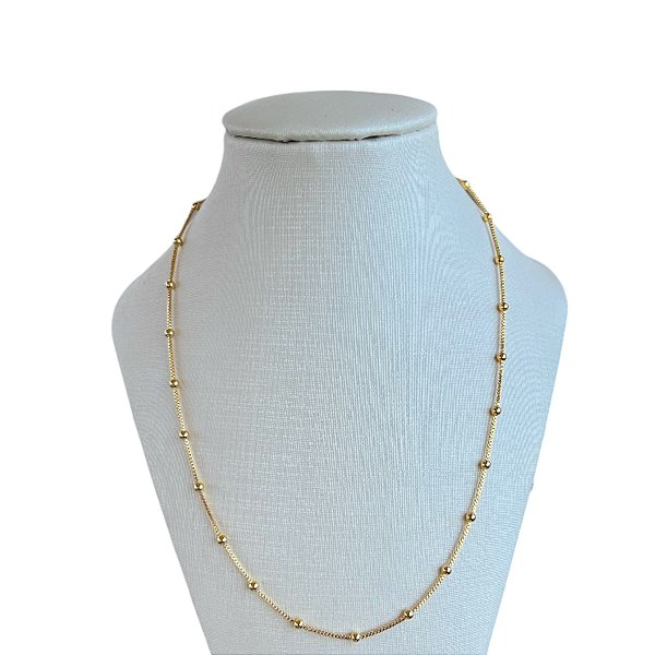 Colar Longo Folheado Ouro 18k Bolinhas