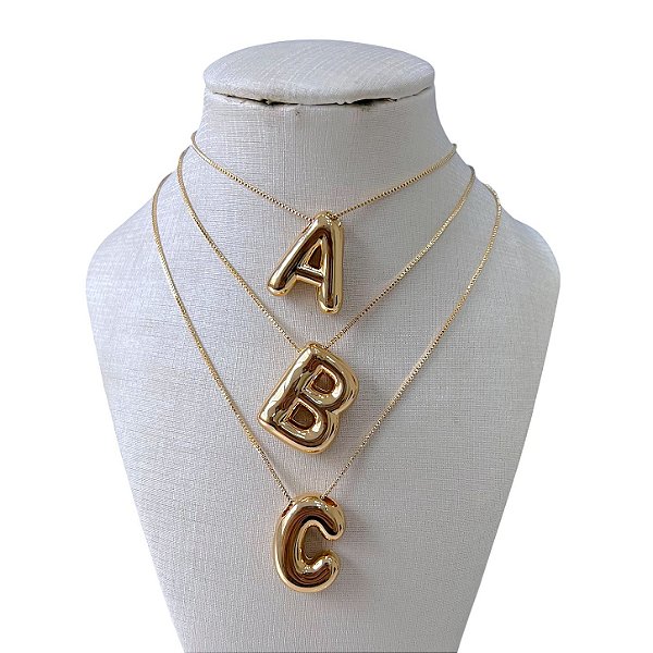 Colar Folheada Ouro 18k e Prata 925 Letra Inicial Abaulada Lisa