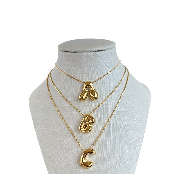 Colar Folheada Ouro 18k e Prata 925 Letra Inicial Abaulada