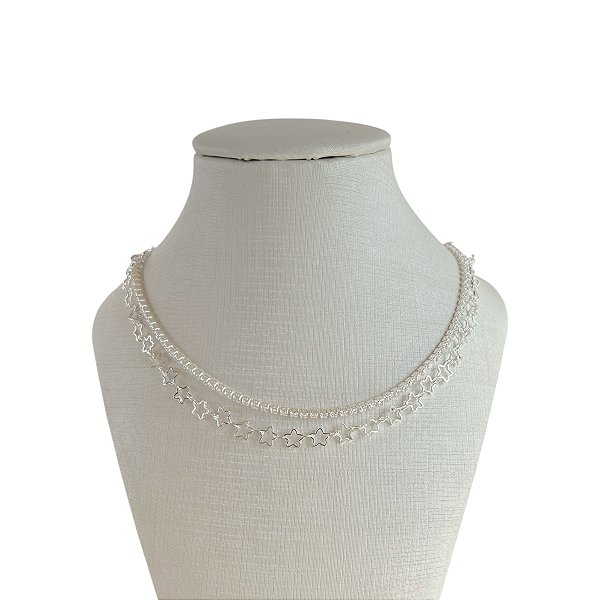 Choker Dupla Folheada Prata 925 Riviera Elos Estrela