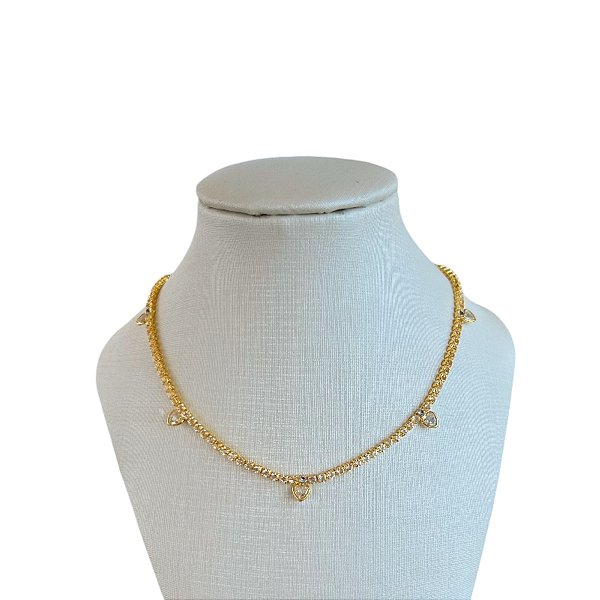 Choker Folheada Ouro 18k e Prata 925 Riviera Ponto de Luz Corações