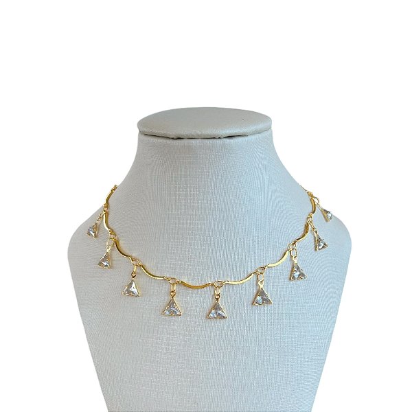 Choker Folheada Ouro 18k e Prata 925 Ponto de Luz Triângulos