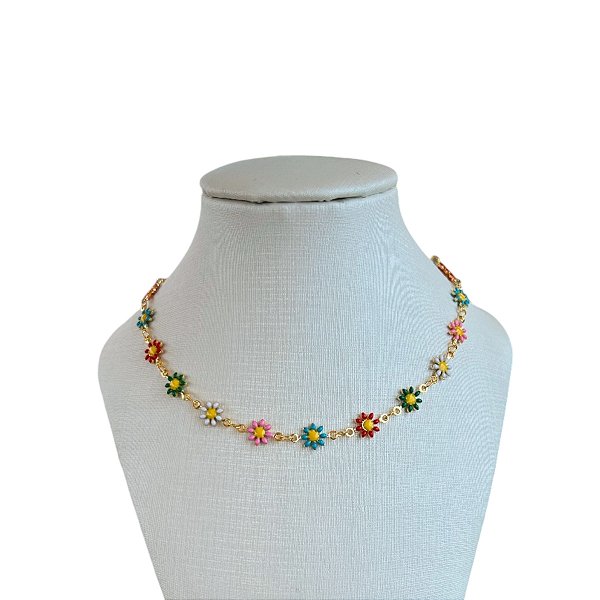 Choker Folheada Ouro 18k Margaridas Colors