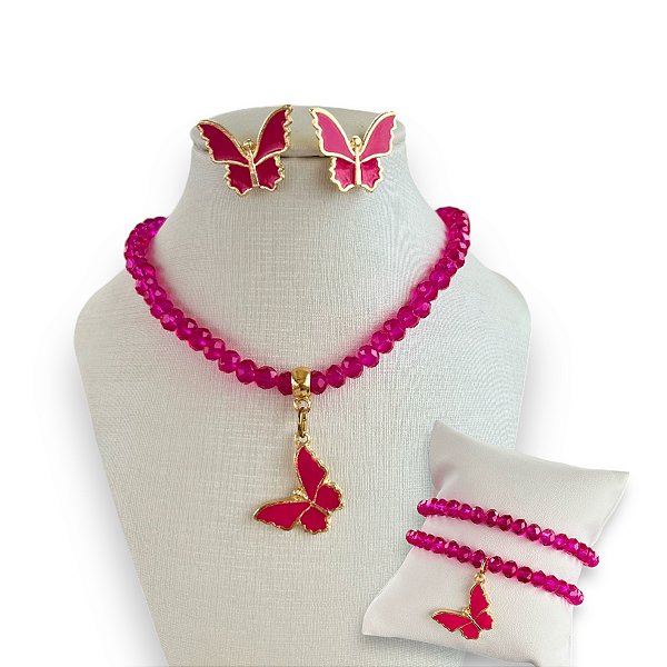 Conjunto Bijuteria Cristais Borboleta