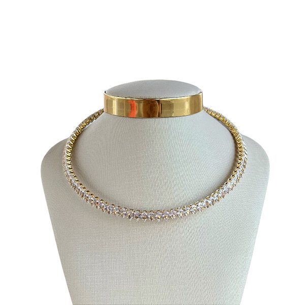 Choker Folheada Ouro 18k e Prata 925 Aro Gotas Cravejadas