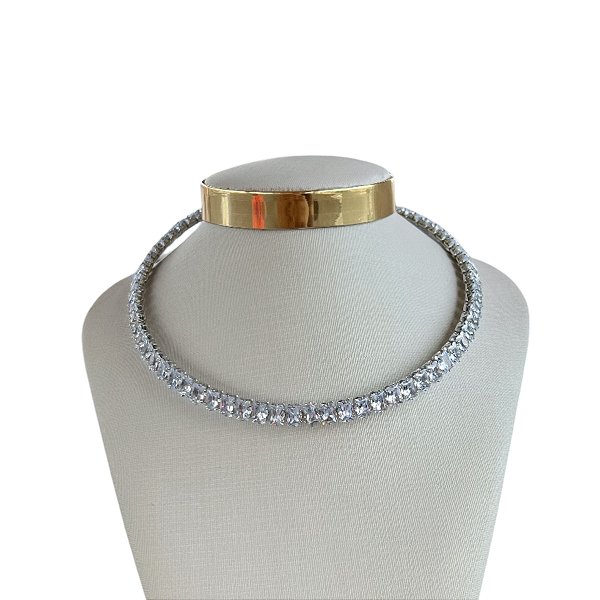 Choker Folheada Ouro 18k e Prata 925 Aro Quadrado Cravejados