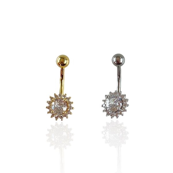 Piercing Aço Inoxidável Dourado e Prata Umbigo Ponto de Luz Cravejado