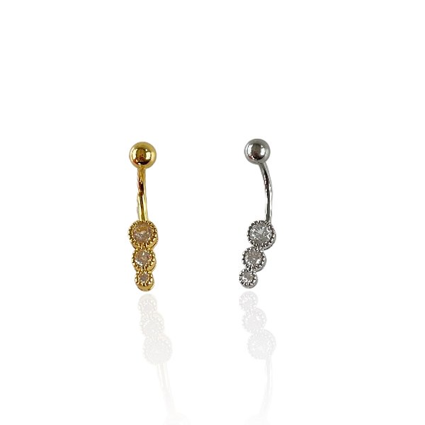 Piercing Aço Inoxidável Dourado e Prata Umbigo Ponto de Luz Cravejado