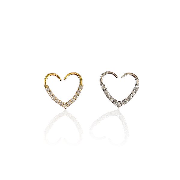 Piercing Aço Inoxidável Dourado e Prata Daith Coração Cravejado