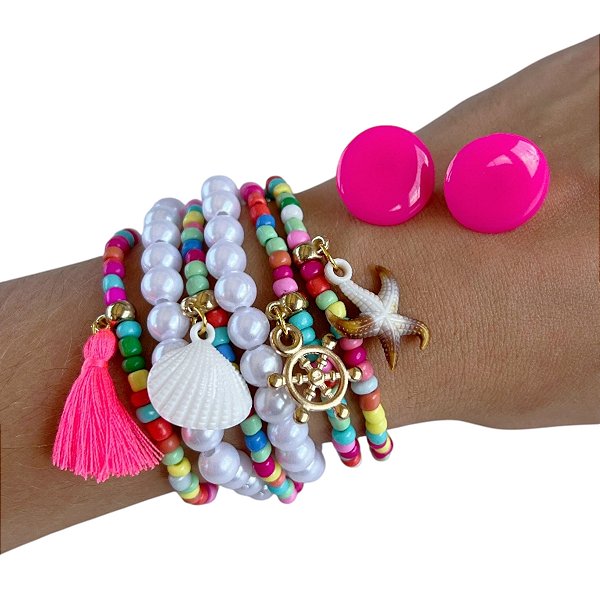 Conjunto Brinco e Kit Pulseiras