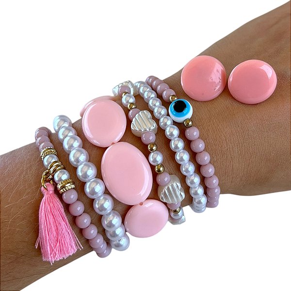 Conjunto Brinco e Kit Pulseiras
