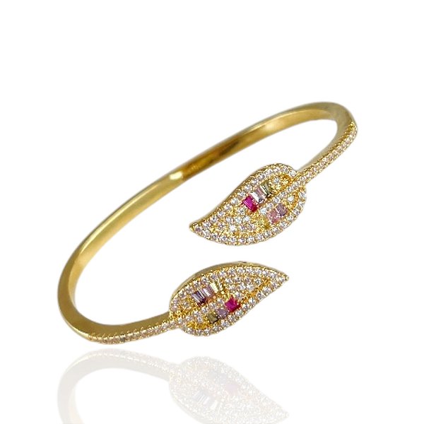 Bracelete Folheado Ouro 18k e Prata 925 Folhas Cravejadas