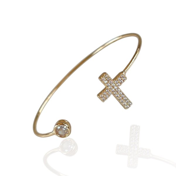 Bracelete Folheado Ouro 18k e Prata 925 Cruz Cravejada