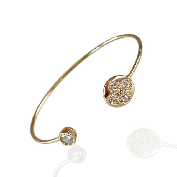Bracelete Folheado Ouro 18k e Prata 925 Trevo Cravejado