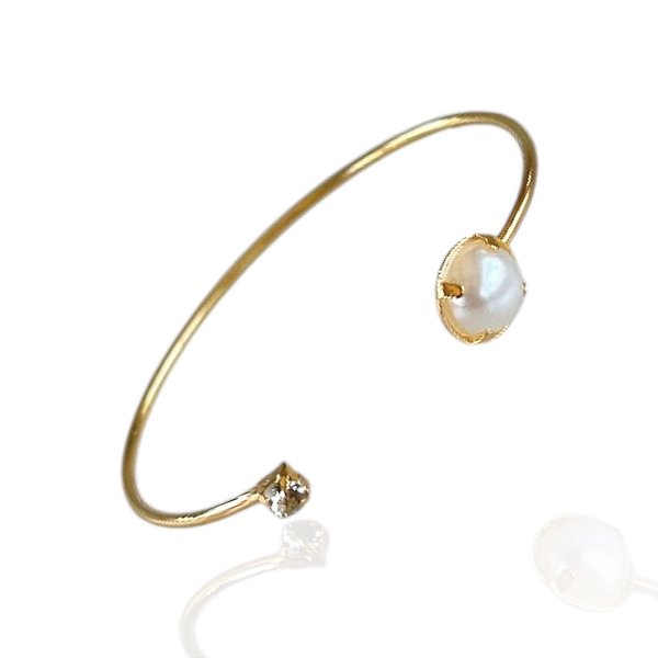 Bracelete Folheado Ouro 18k Pérola Ponto de Luz