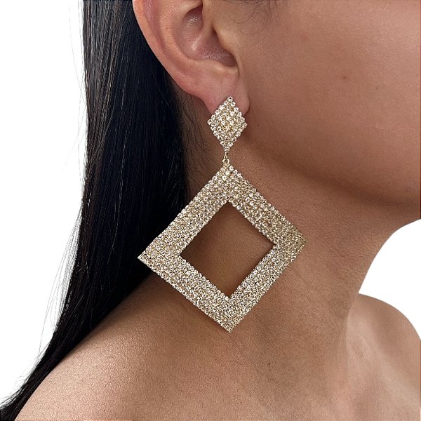 Brinco Folheado Ouro 18k e Prata 925 Strass