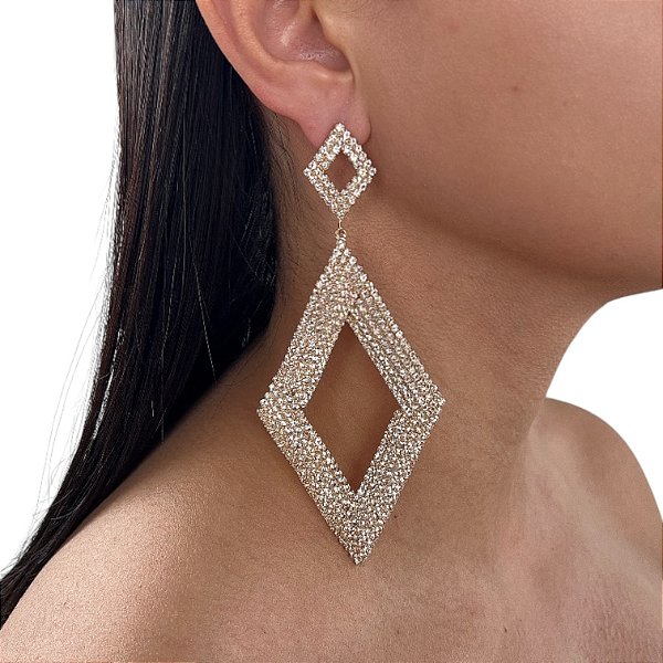 Brinco Folheado Ouro 18k e Prata 925 Strass