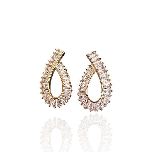 Brinco Folheado Ouro 18k e Prata 925 Gota Cravejada
