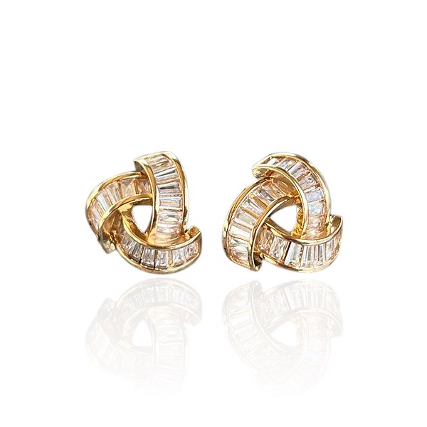Brinco Folheado Ouro 18k e Prata 925 Trançado Cravejado