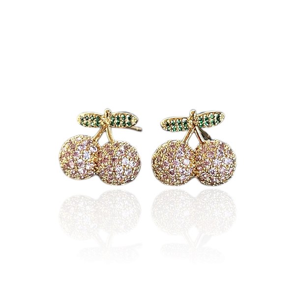 Brinco Folheado Ouro 18k e Prata 925 Cereja Cravejada