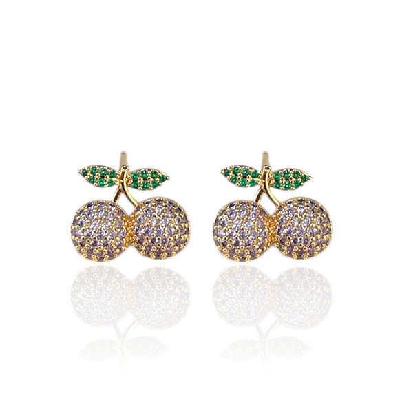 Brinco Folheado Ouro 18k e Prata 925 Cereja Cravejada