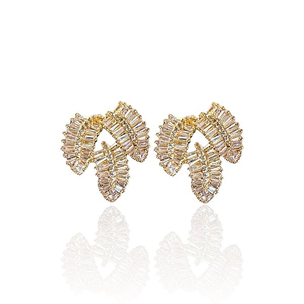 Brinco Folheado Ouro 18k Folha Cravejada