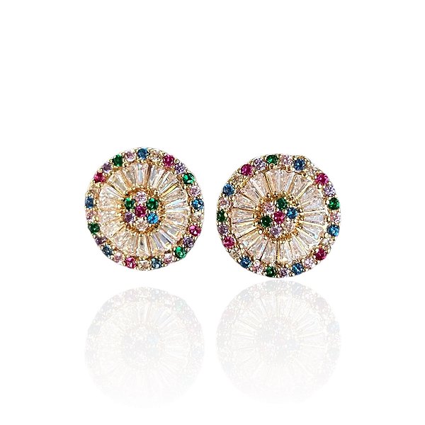 Brinco Folheado Ouro 18k e Prata 925 Mandala Cravejada