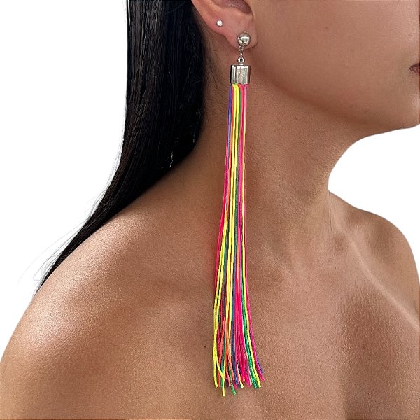 Brinco Franja Fios Bijuteria