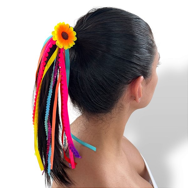 Xuxinha Para Cabelo Flor Fitas Lantejoulas