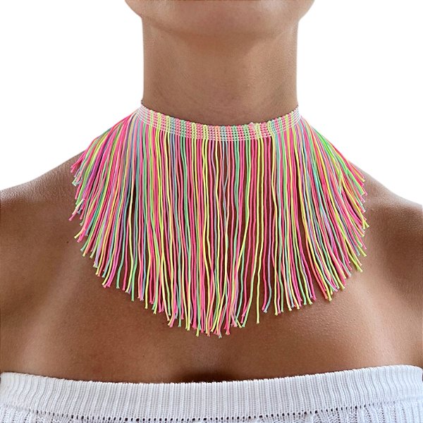 Choker Franja Fios Neon Bijuteria