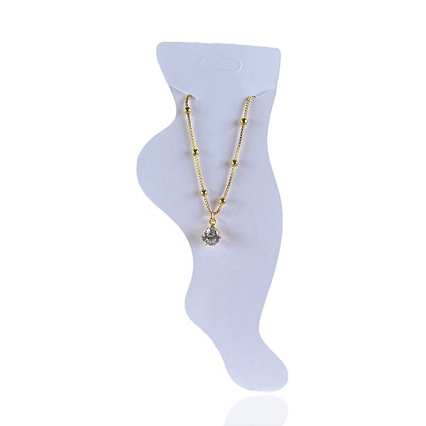 Tornozeleira Folheada Ouro 18k e Prata 925 Bolinhas Ponto de Luz