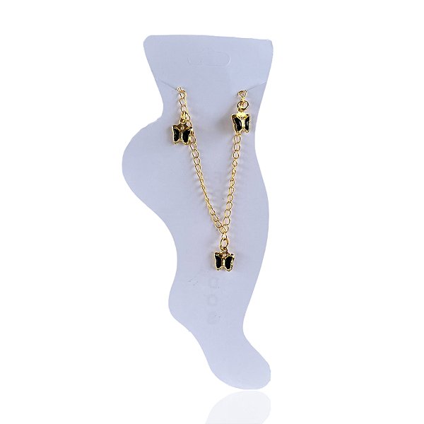 Tornozeleira Folheada Ouro 18k e Prata 925 Borboletas Cristais