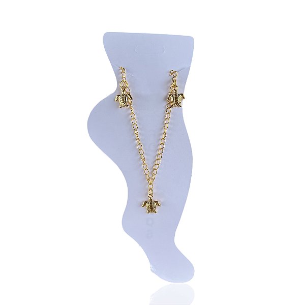 Tornozeleira Folheada Ouro 18k e Prata 925 Tartarugas