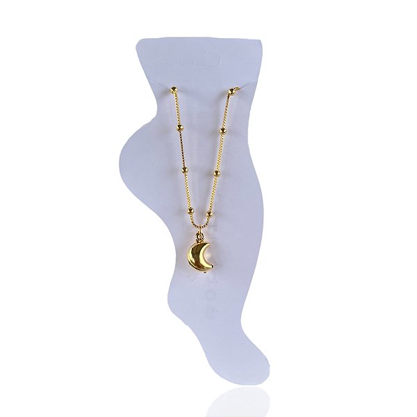Tornozeleira Folheada Ouro 18k Bolinhas Lua