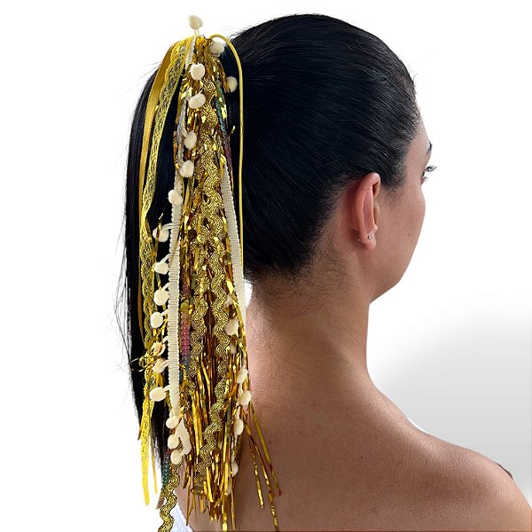 Xuxinha Para Cabelo Fitilhos Metalizado Pompom