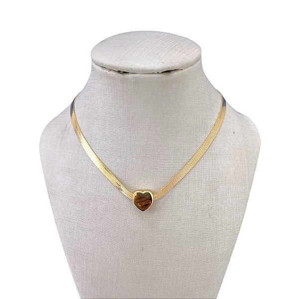 Choker Folheada Ouro 18k Fita Coração