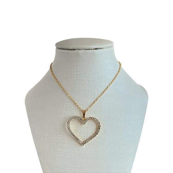 Colar Folheado Ouro 18k e Prata 925 Coração Strass