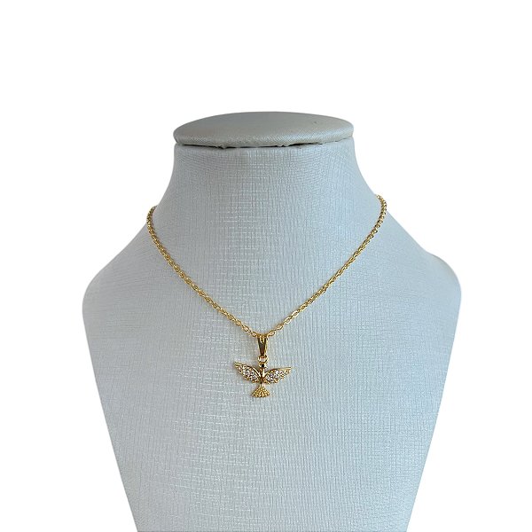 Colar Folheado Ouro 18k e Prata 925 Espírito Santo Cravejado