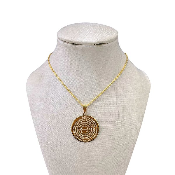 Colar Folheado Ouro 18k e Prata 925 Cadeado Pai Nosso