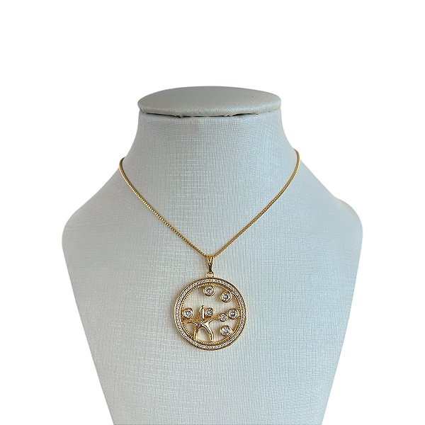 Colar Folheado Ouro 18k e Prata 925 Estrela do Mar Cravejada