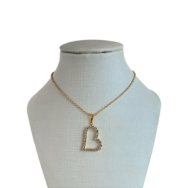 Colar Folheado Ouro 18k Coração Strass